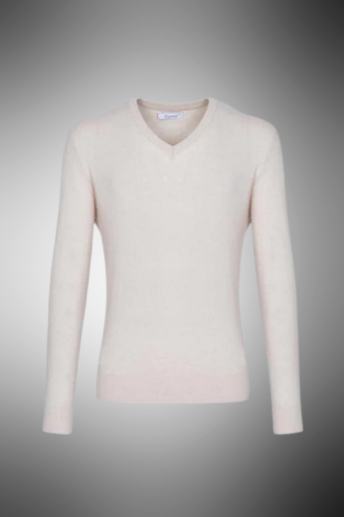 Pullover scollo a v crema misto cachemire