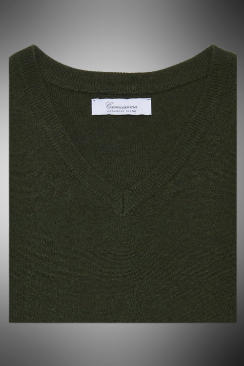 Pullover scollo a v military misto cachemire