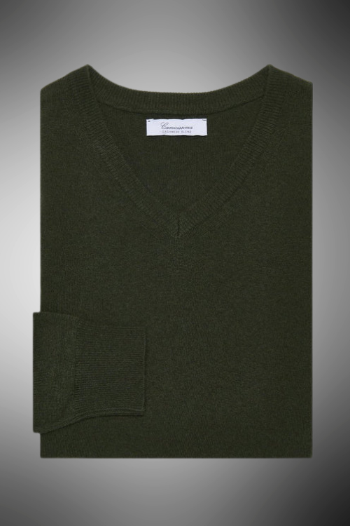 Pullover scollo a v military misto cachemire
