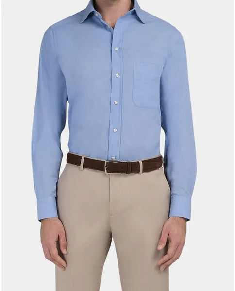 Camicia permanent azzurra, con taschino, slim caserta francese