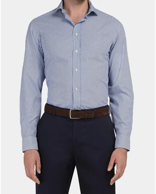 Camicia permanent blu a righe, slim garda francese