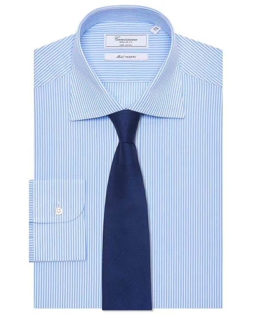 Camicia permanent azzurra a righe, regular pesaro francese