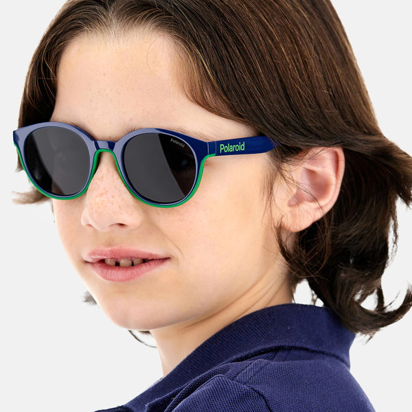 OCCHIALI DA SOLE POLAROID KIDS (4-6) OVALI BLU/VERDE CON LENTI GRIGIE
