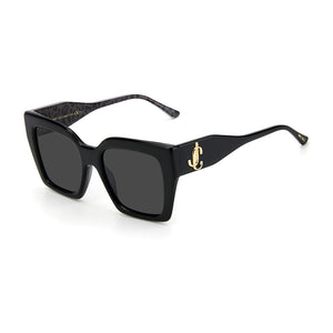 OCCHIALI DA SOLE JIMMY CHOO DONNA SQUADRATI NERI CON CRISTALLI E LOGO JC