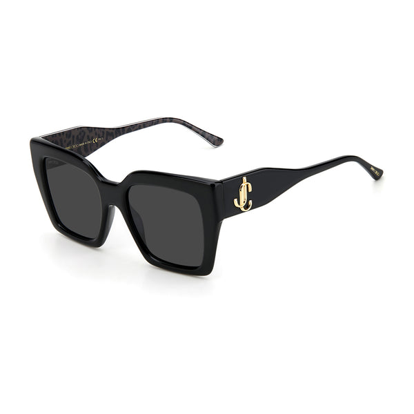 OCCHIALI DA SOLE JIMMY CHOO DONNA SQUADRATI NERI CON CRISTALLI E LOGO JC