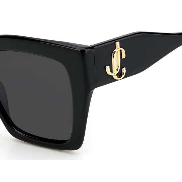 OCCHIALI DA SOLE JIMMY CHOO DONNA SQUADRATI NERI CON CRISTALLI E LOGO JC
