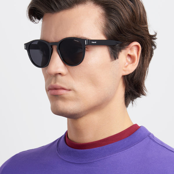OCCHIALI DA SOLE POLAROID UNISEX OVALI NERI CON LENTI POLARIZZATE GRIGIE