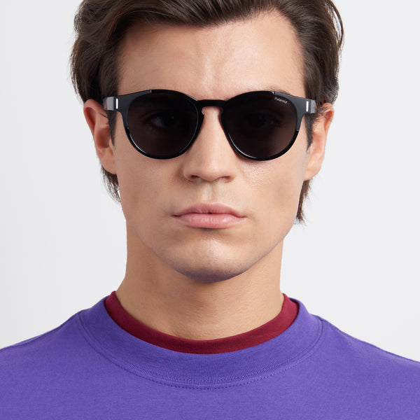 OCCHIALI DA SOLE POLAROID UNISEX OVALI NERI CON LENTI POLARIZZATE GRIGIE