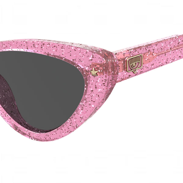 OCCHIALI DA SOLE A FARFALLA SEXY EYE CHIARA FERRAGNI ROSA TRASPARENTE CON GLITTER E LENTI GRIGIE