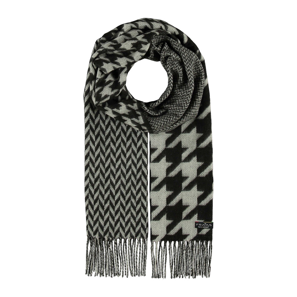 SCIARPA FRAAS CASHMINK® MOTIVI PIED DE POULE E SPINA DI PESCE BIANCO/NERO