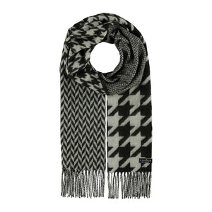 SCIARPA FRAAS CASHMINK® MOTIVI PIED DE POULE E SPINA DI PESCE BIANCO/NERO