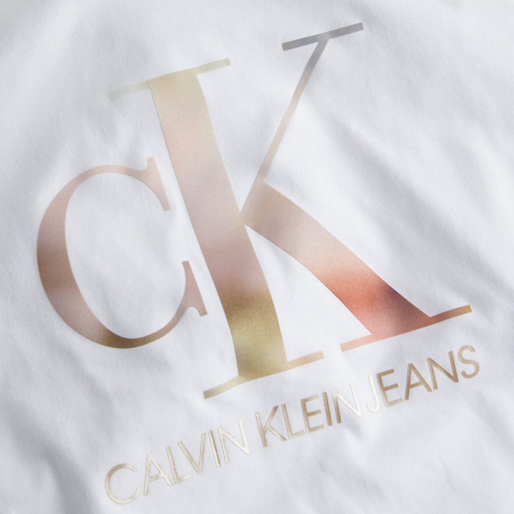 T-Shirt Bianca Calvin Klein In Cotone Biologico Con Monogramma