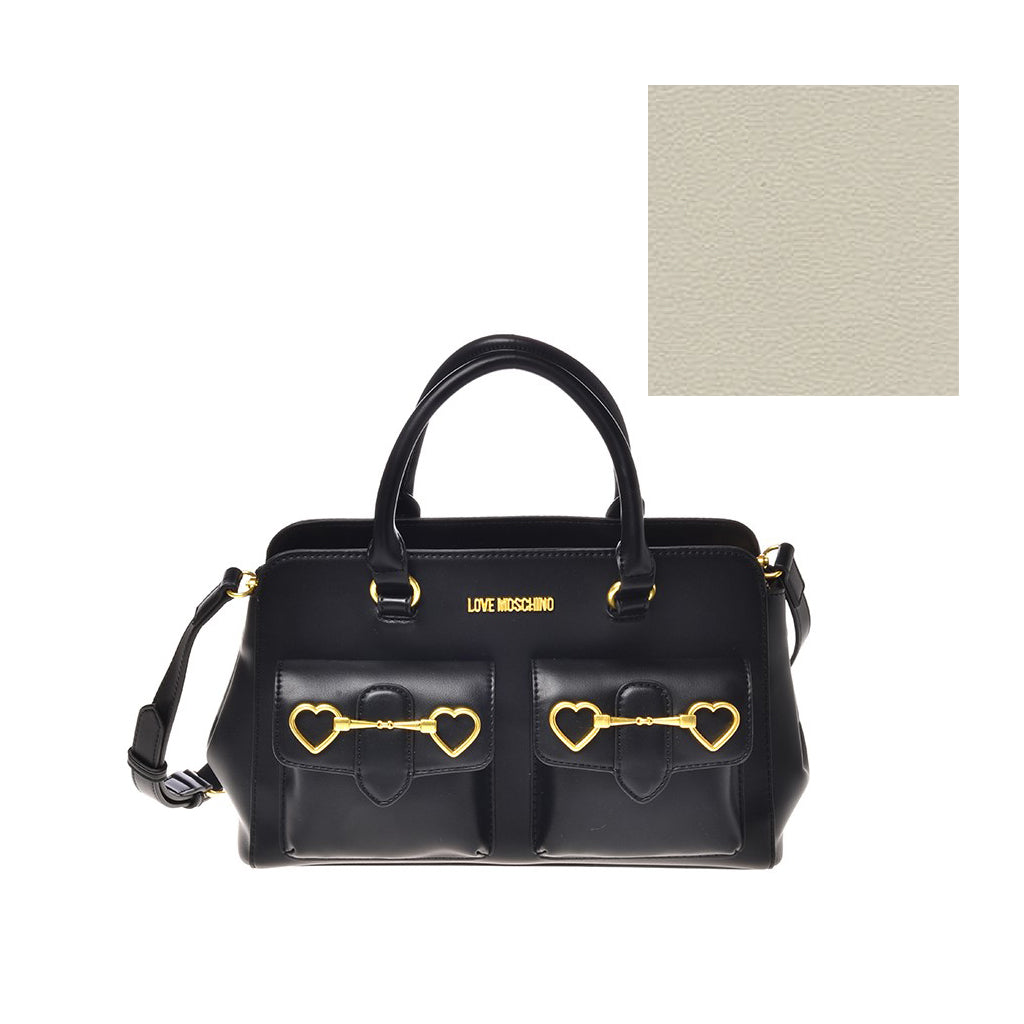 BORSA A MANO LOVE MOSCHINO DETTAGLI METALLICI A CUORE COLORE AVORIO
