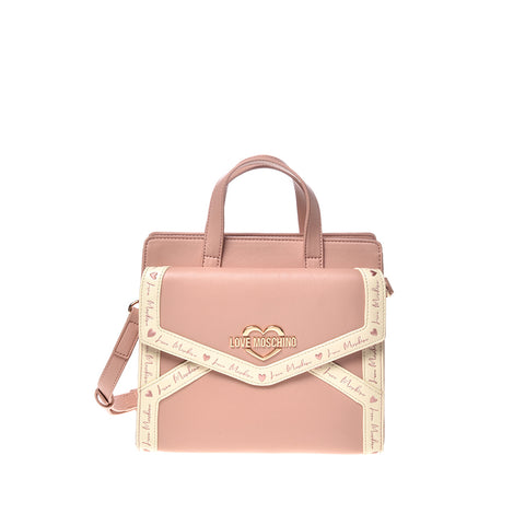 BORSA A MANO CON MANICI FORMA BUSTA LOVE MOSCHINO COLORE BEIGE/ROSA