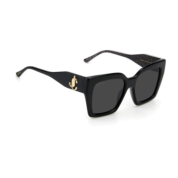 OCCHIALI DA SOLE JIMMY CHOO DONNA SQUADRATI NERI CON CRISTALLI E LOGO JC